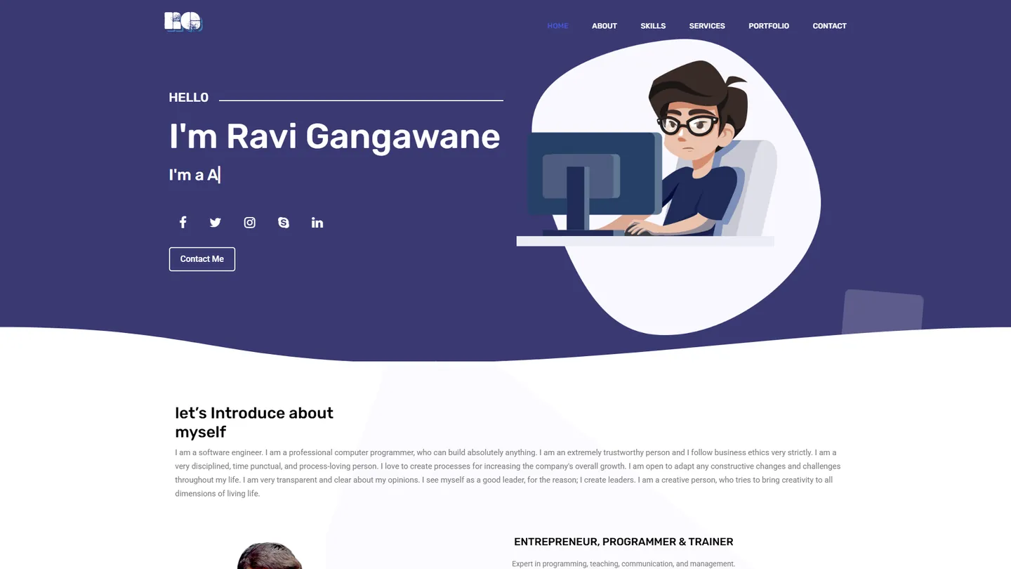 Desktop preview of portfolio website version 1.0.0